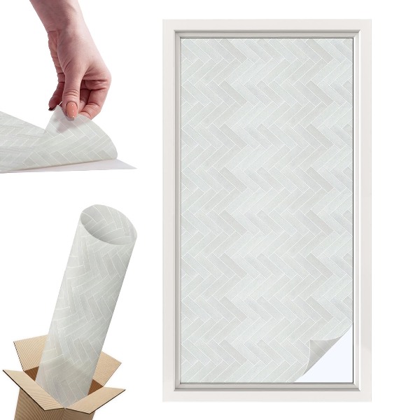 Witraż samoprzylepny na okno Jodełka szara