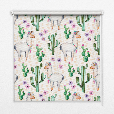 Roleta na okno Lamy i kaktusy